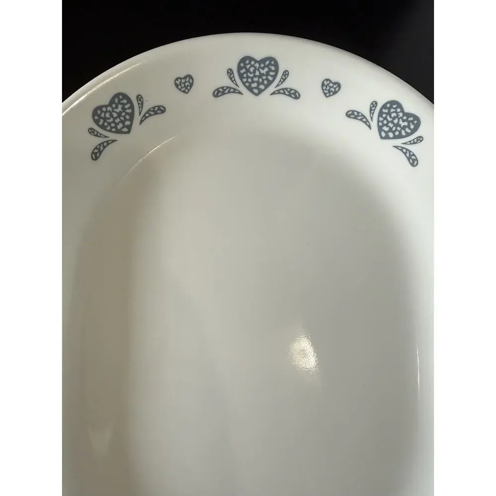 Vintage Corelle Country Cottage Blue Hearts Oval Serving Platter 10 x 12.25”